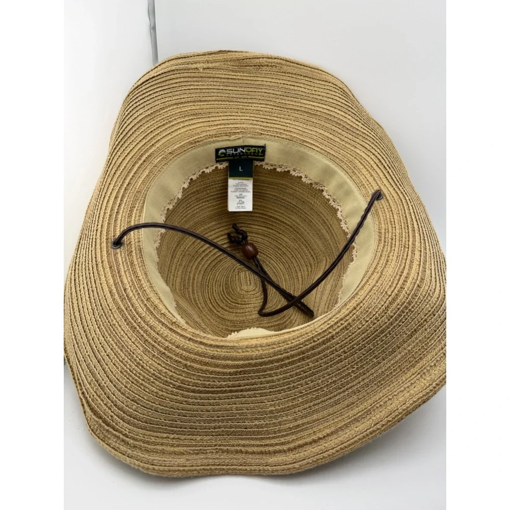 Sunday Afternoons Havana Hat Tan Straw UPF 50+ Sun Hat Beaded Cord Large NWT
